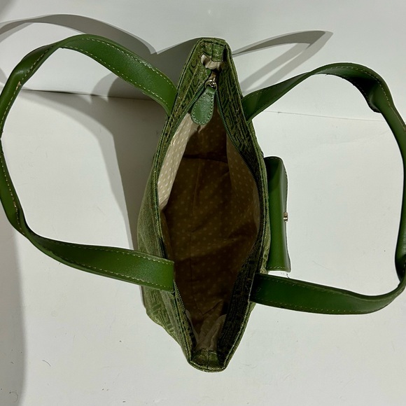 Liz Claiborne Vintage Handbag Satchel Shoulder Bag Purse Pocket Green with Gold - Picture 4 of 16